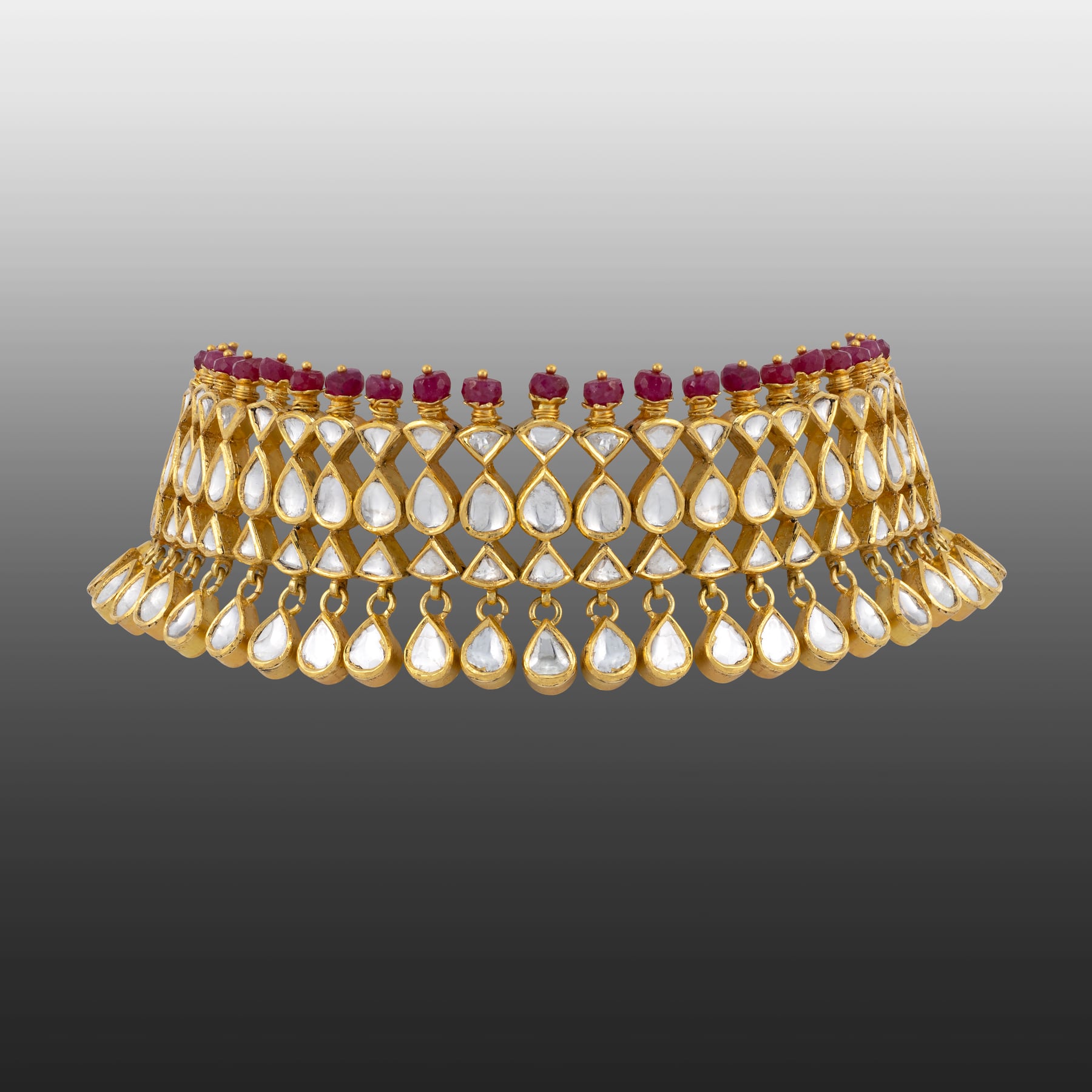 Polki Choker with Red Beaded Fungar and Teardrop Drops